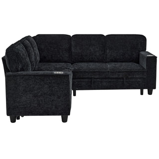 L-Shaped Sofa With Pull Out Sofa Bed With USB