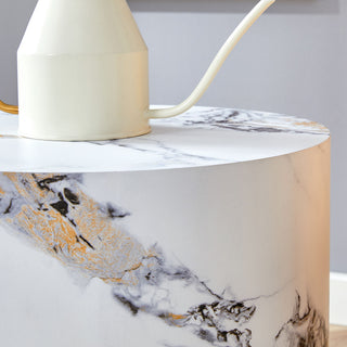 Elegant Cylindrical Table With Patterned Design For Versatile Use - White