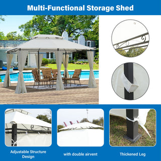 Outdoor Patio Gazebo Tent With Ventilated Double Roof And Sidewall