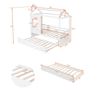 Twin Size Classic House Bed With Twin Size Trundle - White