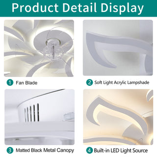 Flower Ceiling Fan With Remote Controlled LED Light, Flush Mount DC Motor Fan