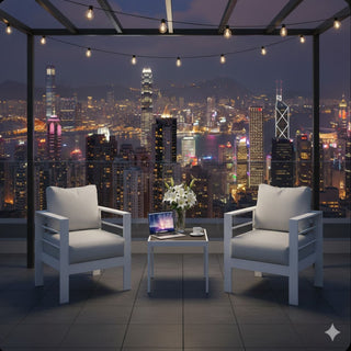 Modern All-Weather Patio Armchairs & Thick Cushions (Set of 2)