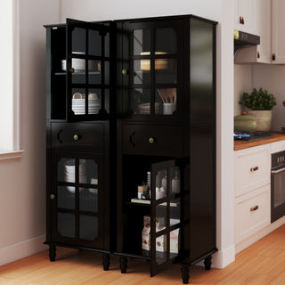 Storage Cabinet, Freestanding Curio Cabinet With Grid Doors & Drawer, Pantry Display Cabinet For Kitchen