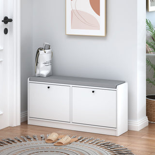Shoe Storage Bench With Cushion, Entryway Organizer Cabinet For Hallway - White