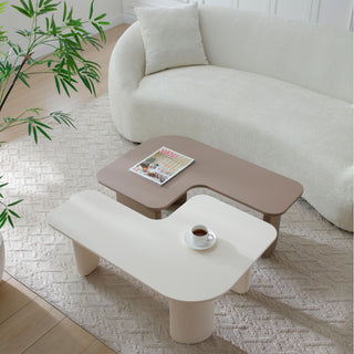 2 Pieces Modular Coffee Table Set, Free Combination - Khaki / White