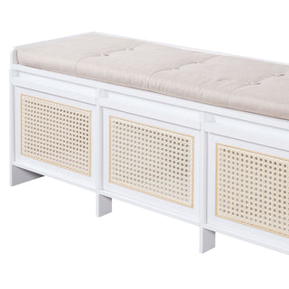Entryway Shoe Bench With Drawers & Button Tufted Cushion