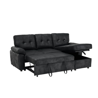 Convertible L - Sectional Sofa Bed With Storage Chaise And Padded Armrests