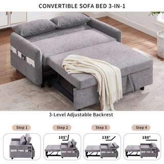 Pull Out Sleep Sofa Bed Loveseats Sofa Couch With Adjsutable Backrest, Storage Pockets, 2 Soft Pillows, USB Ports For Living Room, Bedroom, Apartment, Office