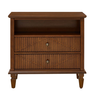 Nightstand With Charging Station, 2 Drawer Bedside Table - Walnut