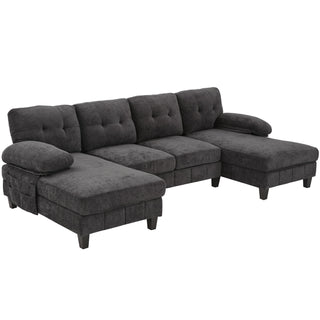 U-Shaped Sectional Sofa 103.5" Fabric Couch With Dual Chaise Lounges, Storage Pockets, Armrest Pillows