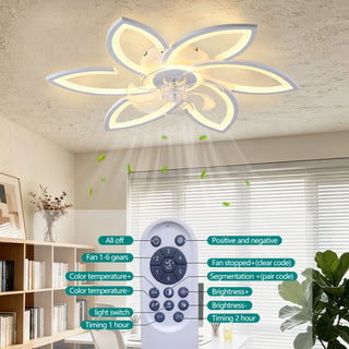 30" Flower 6 Speed Ceiling Fan With Remote Controlled LED Lights, Low Profile Flush Mount Fan