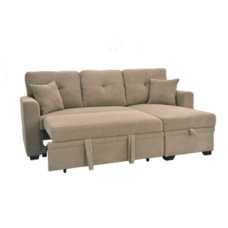 Sleeper Sectional Sofa With Pull Out Bed, Reversible Chaise, Hidden Storage
