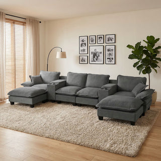 Modular Cloud Couch Sofa With Cup Holders & Storage, USB Port
