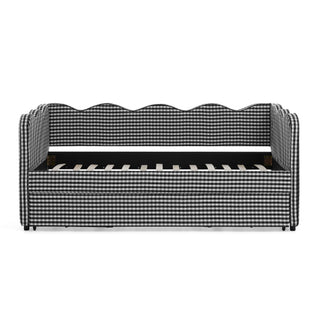 Gingham Daybed With USB Charging Port, Wave Shaped Design