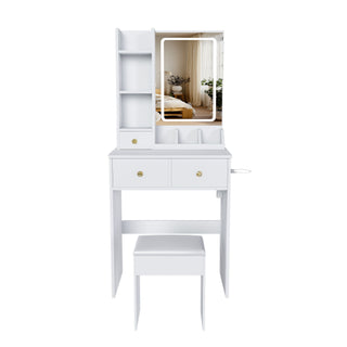 Modern Small Vanity Desk With 3 LED Lighting Modes, 3 Drawers