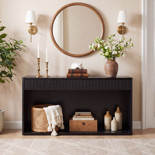 Fluted Console Table With 3 Drawers, Long Sofa Table Behind Couch For Living Room - Black