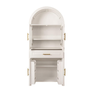 Arched Kitchen Pantry Cabinet With Adjustable Shelves & Barn Door Design