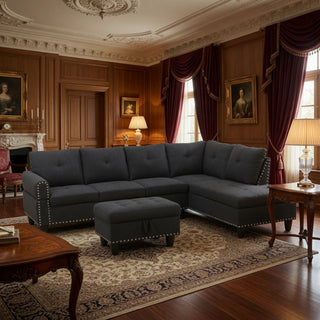 L - Shaped 3 Piece Sectional Sofa With Chaise, Storage Ottoman & Cup Holders