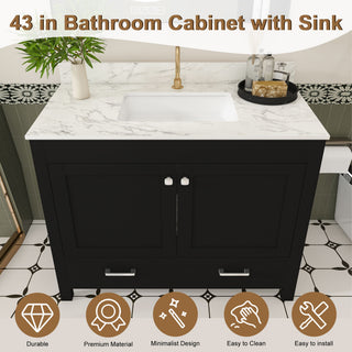 Bathroom Vanity Set, Cabinet With Doors & Drawers, Single Faucet Hole - Black