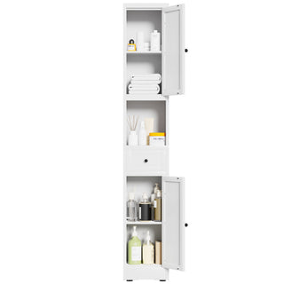 Tall Bathroom Storage Cabinet, 5-Tier Narrow With 2 Doors & Adjustable Shelves, Freestanding - White