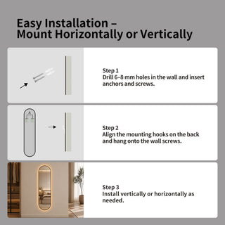 Capsule Shaped Dimmable LED Full Length Wall Mirror With Frame - Silver