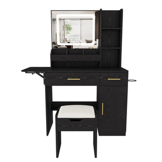 Vanity Desk With LED Mirror Lights And Charging Outlet