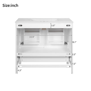 Bathroom Vanity With Sink, Soft Close Doors, Double Storage Shelves & Divided Drawer Ample Storage - White