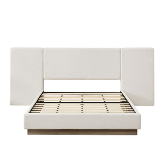 Muse - Queen Upholstered Platform Bed Frame - Ivory / Light Gray / Camel Oak