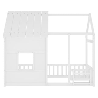 House Floor Bed With 7 Color LED Light, Built In Bookshelf