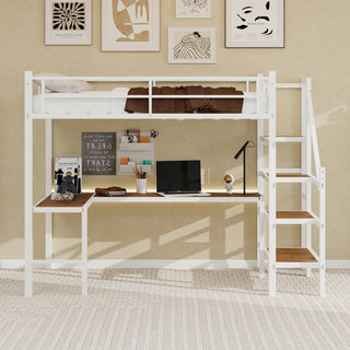 Loft Bed & L-Shaped Desk, Large Storage Space