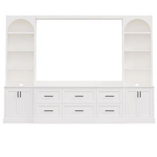 Arched Entertainment Center Wall Unit With 6 Drawers, Large TV Stand With Bookshelves
