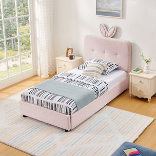 Upholstered Bed With Oversized Rabbit Ear Headboard, LED Lights & 4 Storage Drawers
