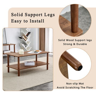 Modern 2 Tier Coffee Table With Open Storage Shelf For Living Room
