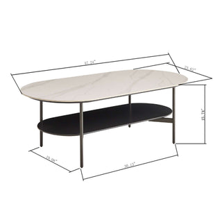 Contemporary Coffee Table Sintered Stone Surface With Ceramic Finish Double Layer Design Base Matte Shelf Modern Living Room Center Table - White / Gray