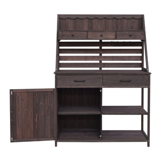 Potting Bench With 5 Drawer Storage And Slatted Back Panel, Garden Workstation - Brown