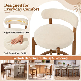 Bar Stool With Curved Backrest, Rounded Edges, And Footrest (Set of 2) - Beige / Walnut
