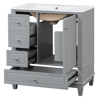 Freestanding Bathroom Vanity With Sink, Soft Close Door, 3 Drawers
