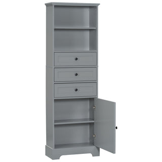 Tall Storage Cabinet With 3 Drawers And Adjustable Shelves For Bathroom