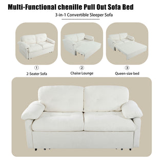 Convertible Pull Out Sofa Bed Queen Size, 3 In 1 With Side Storage