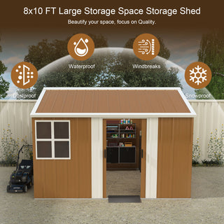 Heavy Duty Metal Storage Shed With Windows And Lockable Door, Weatherproof Outdoor Garden Shed