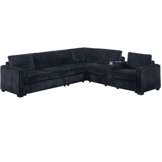 Modern Style L-Shape Sectional Set, USB Ports, Cup Holder