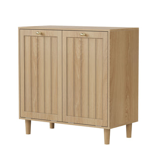 Sloping Laundry Basket With Removable Inner Bin, Concealed Storage Cabinet For Bathroom - Oak