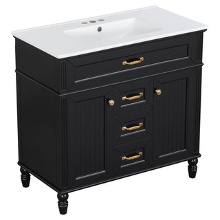 Bathroom Vanity With Sink, Flip-Out Top Drawer, Soft Close Doors, 2 Storage Drawers