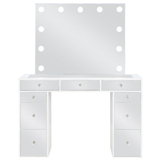 Winona - Makeup Vanity Set With Bulb Lit Mirror And Upholstered Stool - White