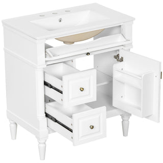 Modern Bathroom Vanity With Sink, Freestanding Cabinet With Flip Drawer & Adjustable Shelf
