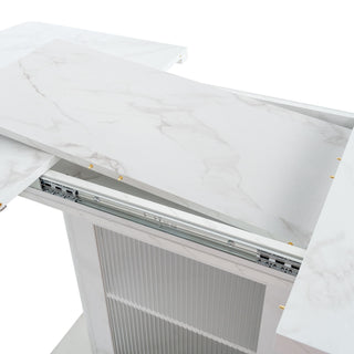 Modern Rectangle Dining Table With Stretchable Top, Storage Cabinet