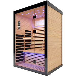Luxury Double Far Infrared Sauna Room With Epoxy Heating Plates And Starry Sky Lighting - Black / Natural
