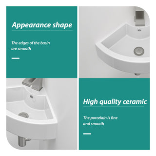 Triangle Porcelain Wall Mount Vessel Sink With Single Faucet Hole & Overflow - White