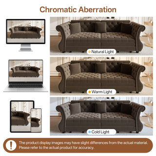 Oversized Chesterfield Pull Out Sofa Bed, Roll Arm Couch With Flower Tufting For Living Room
