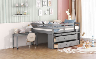 Loft Bed With Retractable Writing Desk And 4 Drawers, With Lateral Portable Desk And Shelves